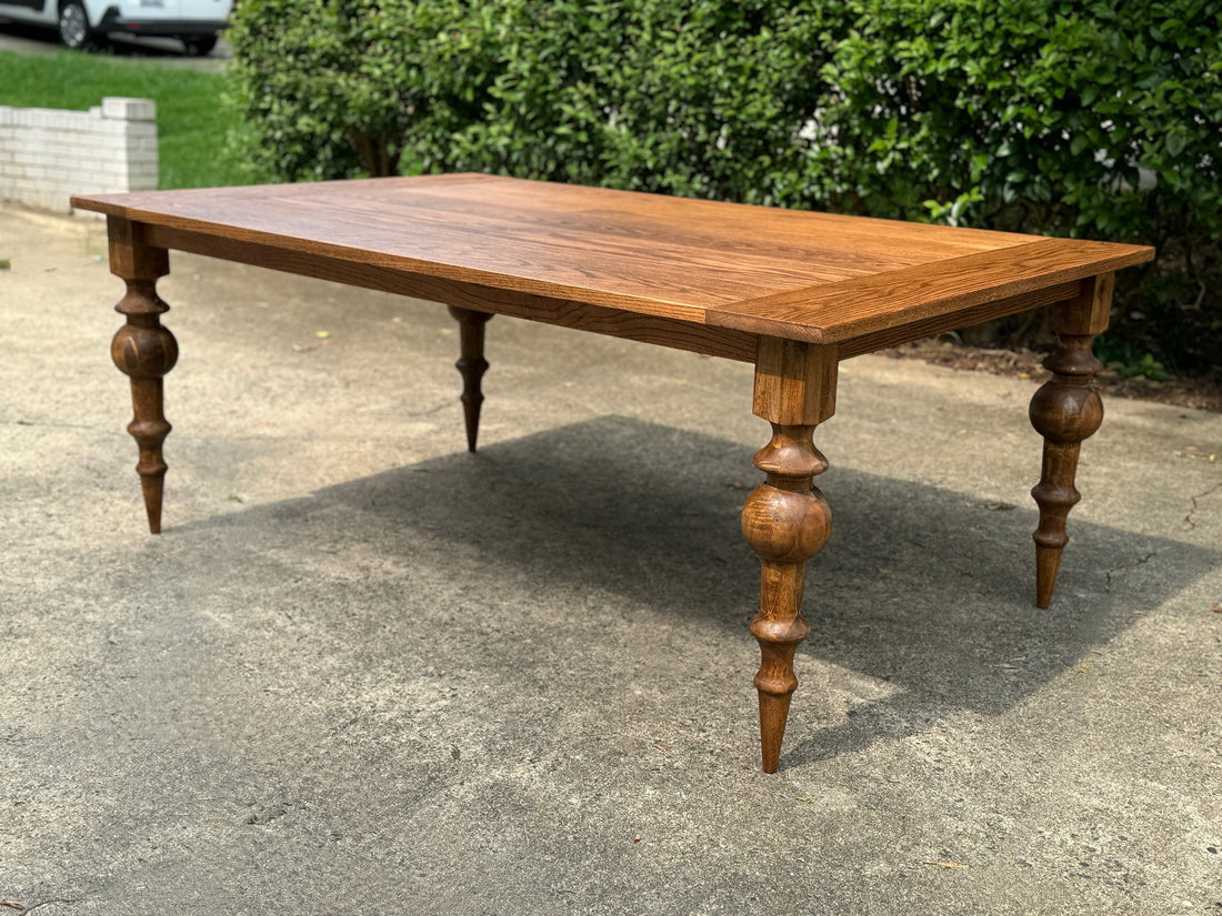 Solid Oak dining table with turned legs